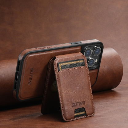 For iPhone 15 Pro Max Suteni M2 Oil Wax MagSafe Horizontal Card Bag Phone Case(Brown) - iPhone 15 Pro Max Cases by Suteni | Online Shopping South Africa | PMC Jewellery | Buy Now Pay Later Mobicred