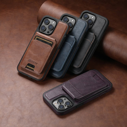 For iPhone 16 Pro Max Suteni M2 Oil Wax MagSafe Horizontal Card Bag Phone Case(Brown) - iPhone 16 Pro Max Cases by Suteni | Online Shopping South Africa | PMC Jewellery | Buy Now Pay Later Mobicred