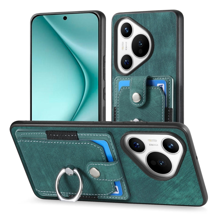 For Huawei Pura 70 Retro Skin-feel Ring Card Wallet Phone Case(Green) - Huawei Cases by PMC Jewellery | Online Shopping South Africa | PMC Jewellery | Buy Now Pay Later Mobicred