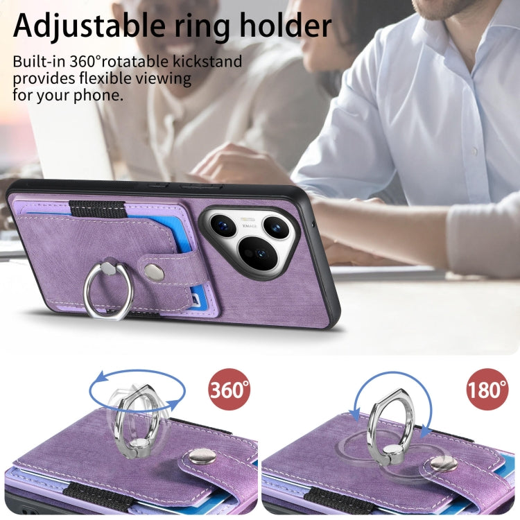 For Huawei Pura 70 Pro Retro Skin-feel Ring Card Wallet Phone Case(Purple) - Huawei Cases by PMC Jewellery | Online Shopping South Africa | PMC Jewellery | Buy Now Pay Later Mobicred