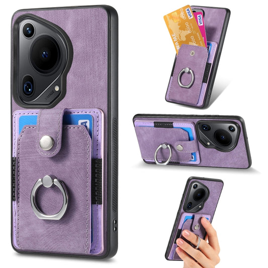 For Huawei Pura 70 Ultra Retro Skin-feel Ring Card Wallet Phone Case(Purple) - Huawei Cases by PMC Jewellery | Online Shopping South Africa | PMC Jewellery | Buy Now Pay Later Mobicred