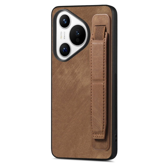 For Huawei Pura 70 Pro+ Retro Wristband Holder Leather Back Phone Case(Brown) - Huawei Cases by PMC Jewellery | Online Shopping South Africa | PMC Jewellery | Buy Now Pay Later Mobicred