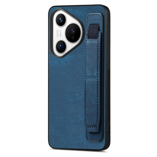 For Huawei Pura 70 Pro+ Retro Wristband Holder Leather Back Phone Case(Blue) - Huawei Cases by PMC Jewellery | Online Shopping South Africa | PMC Jewellery | Buy Now Pay Later Mobicred