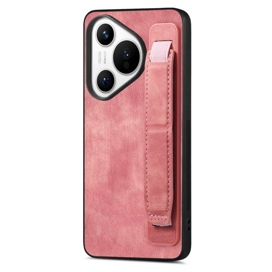 For Huawei Pura 70 Ultra Retro Wristband Holder Leather Back Phone Case(Pink) - Huawei Cases by PMC Jewellery | Online Shopping South Africa | PMC Jewellery | Buy Now Pay Later Mobicred