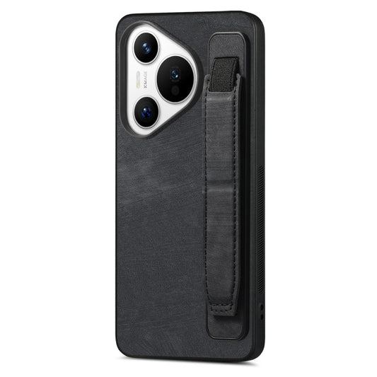 For Huawei Pura 70 Ultra Retro Wristband Holder Leather Back Phone Case(Black) - Huawei Cases by PMC Jewellery | Online Shopping South Africa | PMC Jewellery | Buy Now Pay Later Mobicred