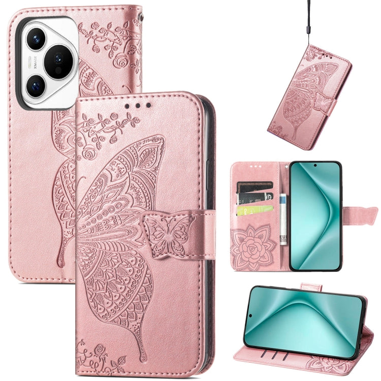 For Huawei Pura 70 Butterfly Love Flower Embossed Leather Phone Case(Rose Gold) - Huawei Cases by PMC Jewellery | Online Shopping South Africa | PMC Jewellery | Buy Now Pay Later Mobicred