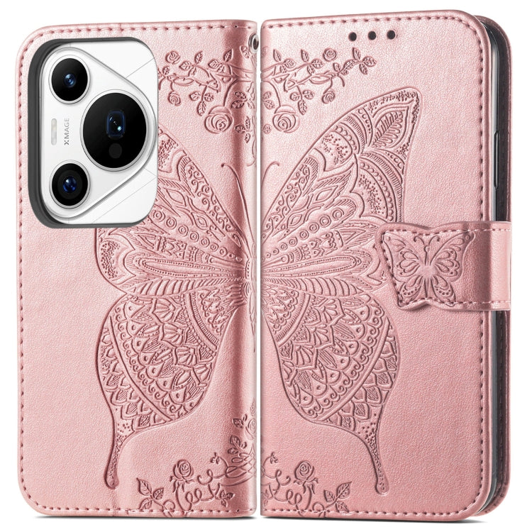 For Huawei Pura 70 Pro Butterfly Love Flower Embossed Leather Phone Case(Rose Gold) - Huawei Cases by PMC Jewellery | Online Shopping South Africa | PMC Jewellery | Buy Now Pay Later Mobicred