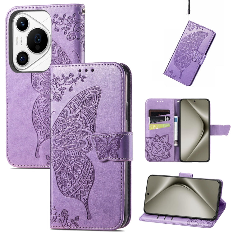 For Huawei Pura 70 Pro Butterfly Love Flower Embossed Leather Phone Case(Lavender) - Huawei Cases by PMC Jewellery | Online Shopping South Africa | PMC Jewellery | Buy Now Pay Later Mobicred