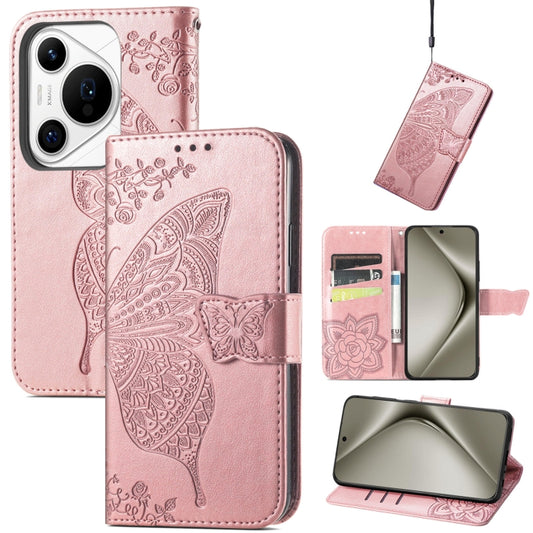 For Huawei Pura 70 Ultra Butterfly Love Flower Embossed Leather Phone Case(Rose Gold) - Huawei Cases by PMC Jewellery | Online Shopping South Africa | PMC Jewellery | Buy Now Pay Later Mobicred