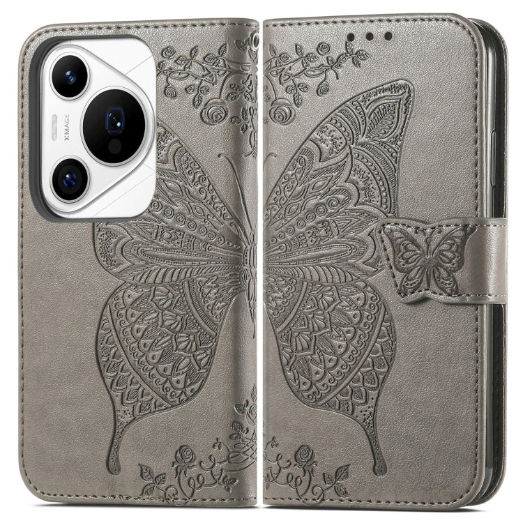 For Huawei Pura 70 Ultra Butterfly Love Flower Embossed Leather Phone Case(Gray) - Huawei Cases by PMC Jewellery | Online Shopping South Africa | PMC Jewellery | Buy Now Pay Later Mobicred