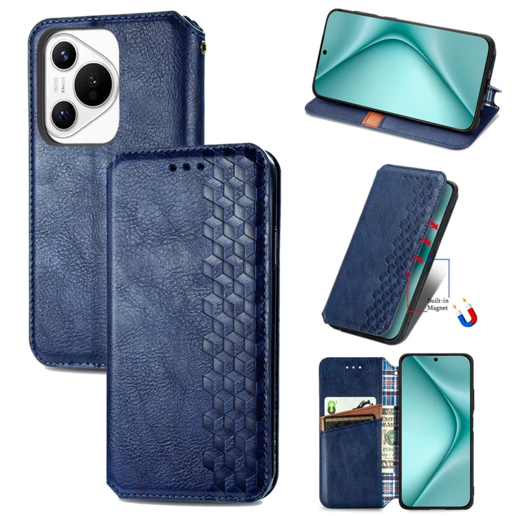 For Huawei Pura 70 Cubic Grid Pressed Magnetic Leather Phone Case(Blue) - Huawei Cases by PMC Jewellery | Online Shopping South Africa | PMC Jewellery | Buy Now Pay Later Mobicred