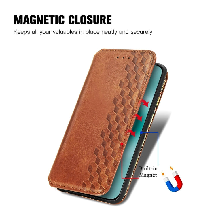 For Huawei Pura 70 Cubic Grid Pressed Magnetic Leather Phone Case(Brown) - Huawei Cases by PMC Jewellery | Online Shopping South Africa | PMC Jewellery | Buy Now Pay Later Mobicred