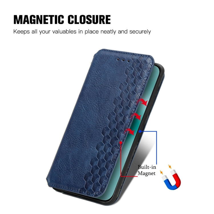 For Huawei Pura 70 Pro Cubic Grid Pressed Magnetic Leather Phone Case(Blue) - Huawei Cases by PMC Jewellery | Online Shopping South Africa | PMC Jewellery | Buy Now Pay Later Mobicred