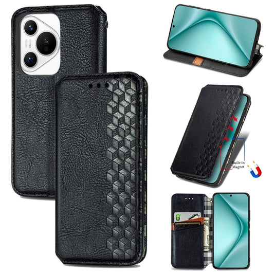 For Huawei Pura 70 Pro Cubic Grid Pressed Magnetic Leather Phone Case(Black) - Huawei Cases by PMC Jewellery | Online Shopping South Africa | PMC Jewellery | Buy Now Pay Later Mobicred