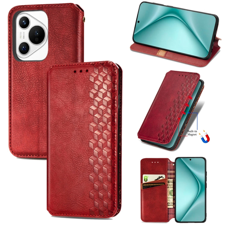 For Huawei Pura 70 Pro+ Cubic Grid Pressed Magnetic Leather Phone Case(Red) - Huawei Cases by PMC Jewellery | Online Shopping South Africa | PMC Jewellery | Buy Now Pay Later Mobicred