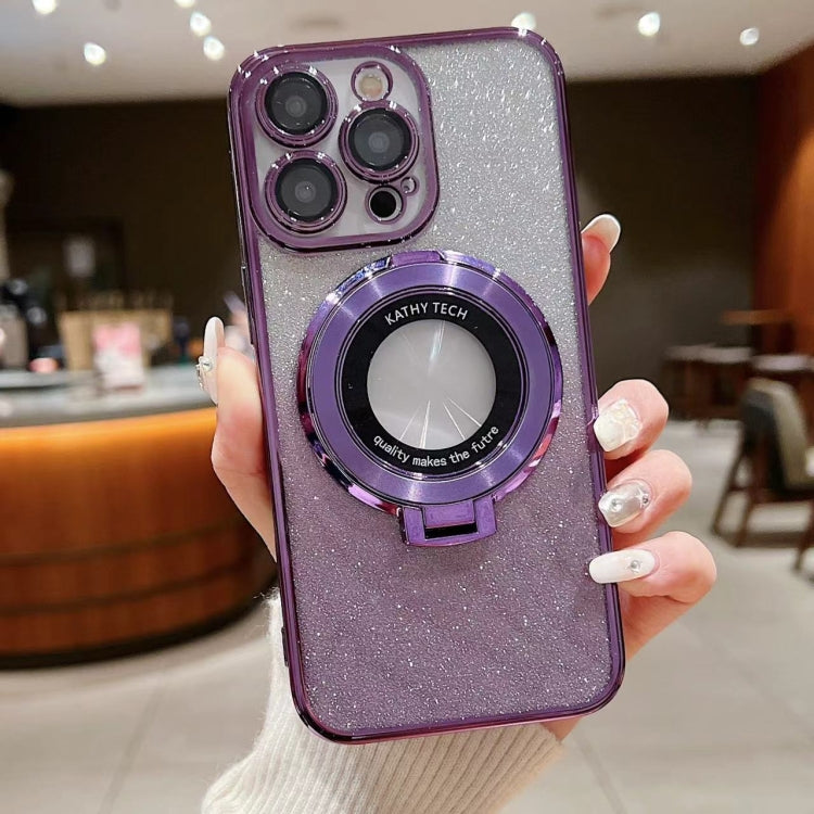 For iPhone 16 Electroplated Holder Gradient Glitter MagSafe Phone Case(Purple) - iPhone 16 Cases by PMC Jewellery | Online Shopping South Africa | PMC Jewellery | Buy Now Pay Later Mobicred