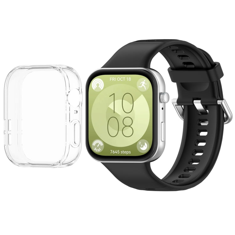 For Huawei Watch Fit3 Silicone Soft Watch Band + Clear Watch Protective Case Set(Black) - free shipping - PMc TechLife - Order now!