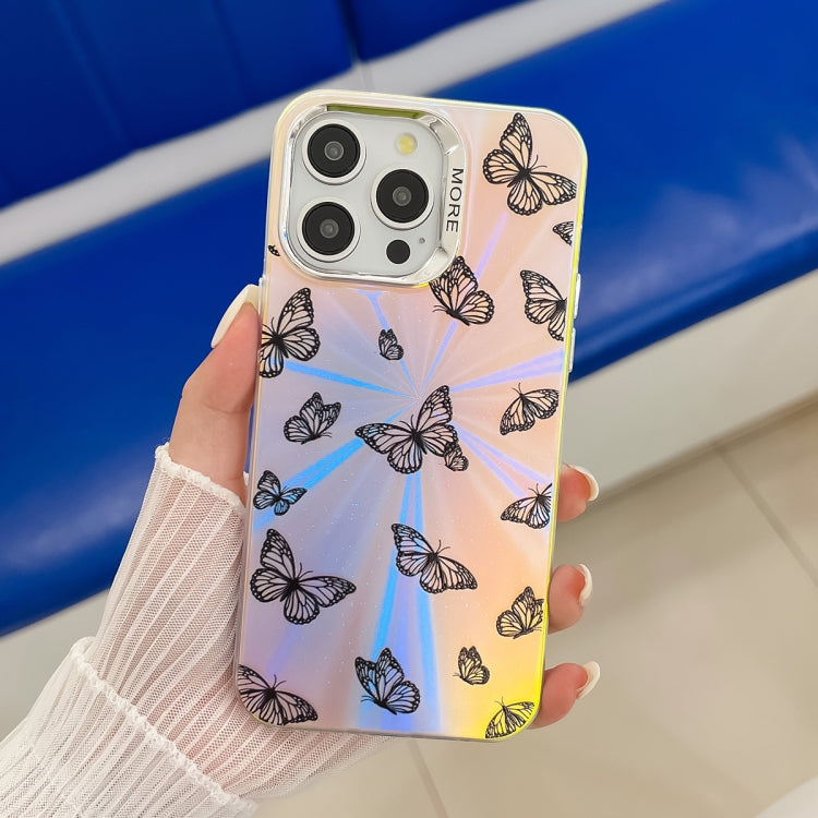 For iPhone 16 Pro Electroplating Laser Butterfly Phone Case(Black Butterflies AB5) - iPhone 16 Pro Cases by PMC TechLife | Online Shopping South Africa | PMC TechLife | Buy Now Pay Later Mobicred