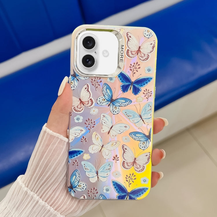For iPhone 16 Electroplating Laser Butterfly Phone Case(Blue Butterflies AB4) - iPhone 16 Cases by PMC TechLife | Online Shopping South Africa | PMC TechLife | Buy Now Pay Later Mobicred