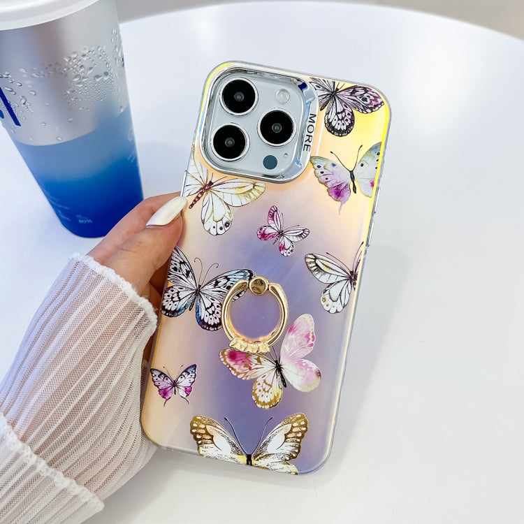 For iPhone 16 Pro Max Electroplating Laser Butterfly Ring Holder Phone Case(Pink Butterflies AB2) - iPhone 16 Pro Max Cases by PMC TechLife | Online Shopping South Africa | PMC TechLife | Buy Now Pay Later Mobicred
