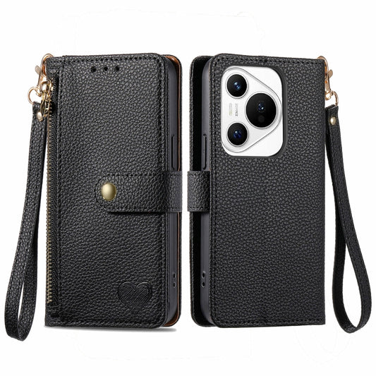 For Huawei Pura 70 Love Zipper Lanyard Leather Phone Case(Black) - Huawei Cases by PMC Jewellery | Online Shopping South Africa | PMC Jewellery | Buy Now Pay Later Mobicred