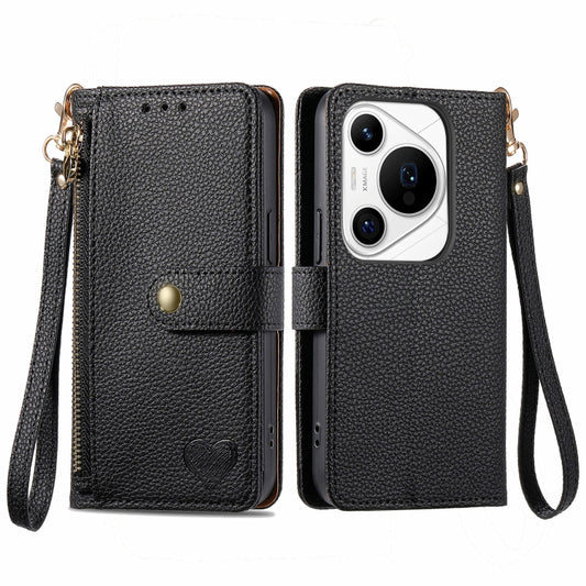 For Huawei Pura 70 Pro Love Zipper Lanyard Leather Phone Case(Black) - Huawei Cases by PMC Jewellery | Online Shopping South Africa | PMC Jewellery | Buy Now Pay Later Mobicred