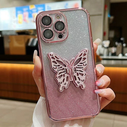 For iPhone 16 Plus Electroplated Gradient Glitter 3D Butterfly TPU Phone Case(Gradient Pink) - iPhone 16 Plus Cases by PMC Jewellery | Online Shopping South Africa | PMC Jewellery | Buy Now Pay Later Mobicred