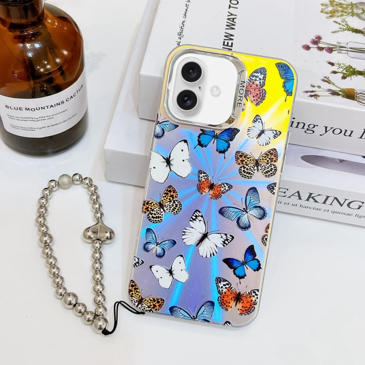 For iPhone 16 Plus Electroplating Laser Butterfly Phone Case with Wrist Strap(Color Butterflies AB1) - iPhone 16 Plus Cases by PMC Jewellery | Online Shopping South Africa | PMC Jewellery | Buy Now Pay Later Mobicred