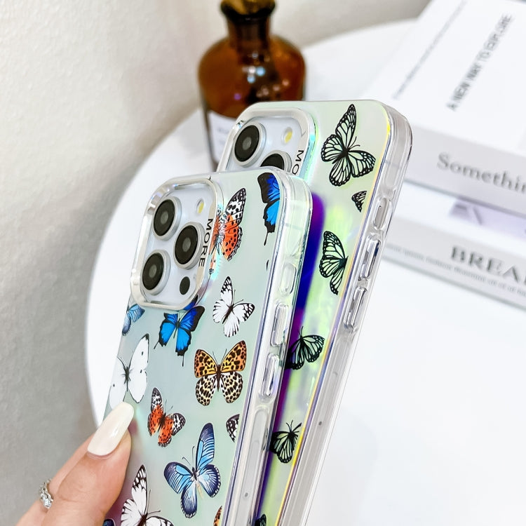 For iPhone 16 Electroplating Laser Butterfly Phone Case with Wrist Strap(Color Butterflies AB1) - iPhone 16 Cases by PMC TechLife | Online Shopping South Africa | PMC TechLife | Buy Now Pay Later Mobicred