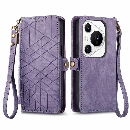 For Huawei Pura 70 Pro Geometric Zipper Wallet Side Buckle Leather Phone Case(Purple) - Huawei Cases by PMC Jewellery | Online Shopping South Africa | PMC Jewellery | Buy Now Pay Later Mobicred