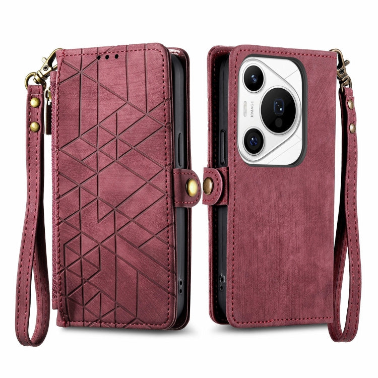 For Huawei Pura 70 Pro+ Geometric Zipper Wallet Side Buckle Leather Phone Case(Red) - Huawei Cases by PMC Jewellery | Online Shopping South Africa | PMC Jewellery | Buy Now Pay Later Mobicred