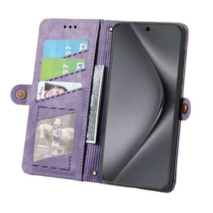 For Huawei Pura 70 Ultra Geometric Zipper Wallet Side Buckle Leather Phone Case(Purple) - Huawei Cases by PMC Jewellery | Online Shopping South Africa | PMC Jewellery | Buy Now Pay Later Mobicred