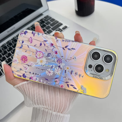 For iPhone 16 Pro Electroplating Laser Flower Texture TPU Phone Case(Leaves AH12) - iPhone 16 Pro Cases by PMC Jewellery | Online Shopping South Africa | PMC Jewellery | Buy Now Pay Later Mobicred