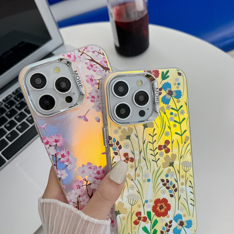 For iPhone 16 Electroplating Laser Flower Texture TPU Phone Case(Zinnia AH9) - iPhone 16 Cases by PMC Jewellery | Online Shopping South Africa | PMC Jewellery | Buy Now Pay Later Mobicred