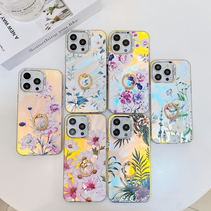 For iPhone 16 Plus Electroplating Laser Flower Ring Holder TPU Phone Case(Lavender AH14) - iPhone 16 Plus Cases by PMC Jewellery | Online Shopping South Africa | PMC Jewellery | Buy Now Pay Later Mobicred