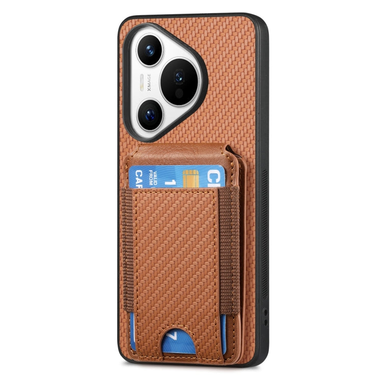 For Huawei Pura 70 Carbon Fiber Vertical Flip Wallet Stand Phone Case(Brown) - Huawei Cases by PMC Jewellery | Online Shopping South Africa | PMC Jewellery | Buy Now Pay Later Mobicred