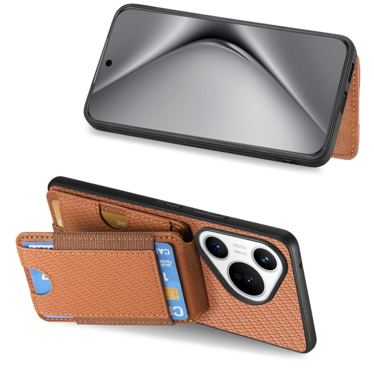 For Huawei Pura 70 Carbon Fiber Vertical Flip Wallet Stand Phone Case(Brown) - Huawei Cases by PMC Jewellery | Online Shopping South Africa | PMC Jewellery | Buy Now Pay Later Mobicred