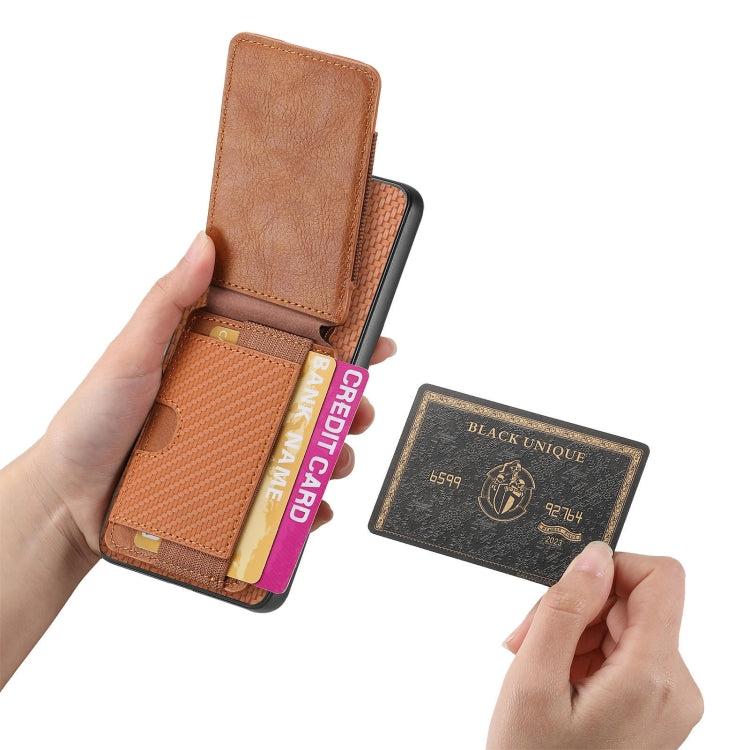 For Huawei Pura 70 Pro+ Carbon Fiber Vertical Flip Wallet Stand Phone Case(Brown) - Huawei Cases by PMC Jewellery | Online Shopping South Africa | PMC Jewellery | Buy Now Pay Later Mobicred