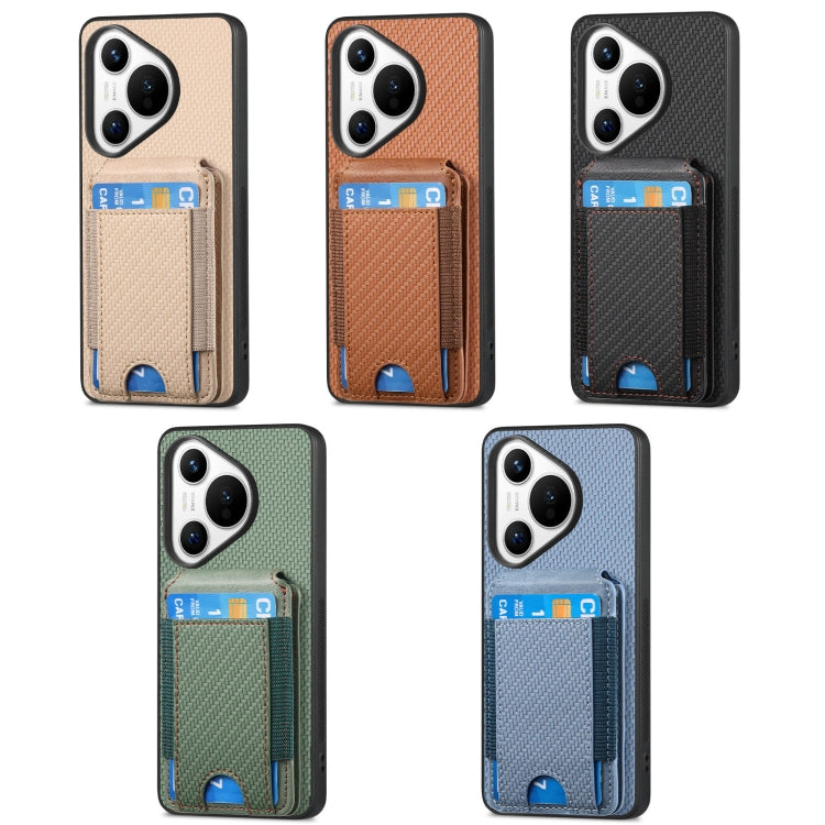 For Huawei Pura 70 Ultra Carbon Fiber Vertical Flip Wallet Stand Phone Case(Khaki) - Huawei Cases by PMC Jewellery | Online Shopping South Africa | PMC Jewellery | Buy Now Pay Later Mobicred