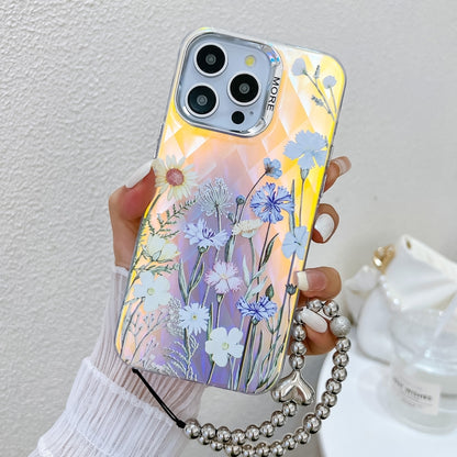 For iPhone 16 Pro Max Electroplating Laser Flower Phone Case with Wrist Strap(Chrysanthemum AH5) - iPhone 16 Pro Max Cases by PMC Jewellery | Online Shopping South Africa | PMC Jewellery | Buy Now Pay Later Mobicred