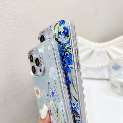 For iPhone 16 Plus Electroplating Laser Flower Phone Case with Wrist Strap(Zinnia AH9) - iPhone 16 Plus Cases by PMC Jewellery | Online Shopping South Africa | PMC Jewellery | Buy Now Pay Later Mobicred