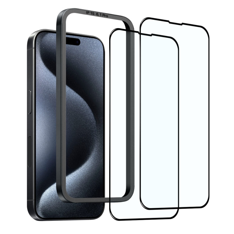 For iPhone 15 Pro NORTHJO 2pcs A++ Tempered Glass Film with Installation Frame - iPhone 15 Pro Tempered Glass by NORTHJO | Online Shopping South Africa | PMC Jewellery | Buy Now Pay Later Mobicred