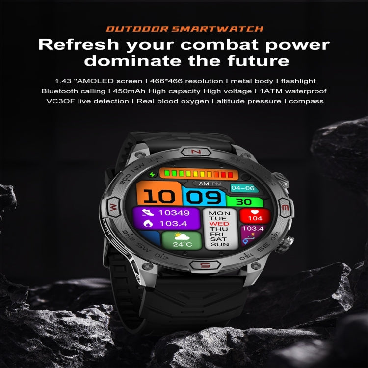 KC86 1.43 inch Color Screen Smart Watch, Support Bluetooth Call / Health Monitoring(Camouflage Black) - Smart Watches by PMC Jewellery | Online Shopping South Africa | PMC Jewellery | Buy Now Pay Later Mobicred