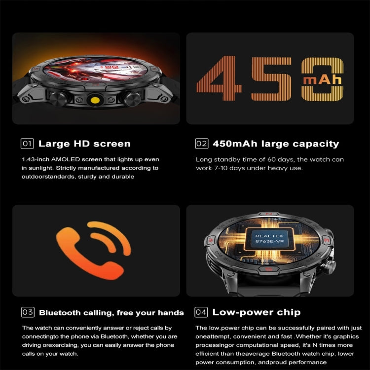 KC86 1.43 inch Color Screen Smart Watch, Support Bluetooth Call / Health Monitoring(Orange) - free shipping - PMC TechLife - Order now!