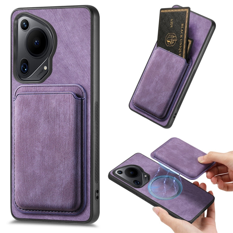 For Huawei Pura 70 Ultra Retro Leather Card Bag Magnetic Phone Case(Purple) - Huawei Cases by PMC Jewellery | Online Shopping South Africa | PMC Jewellery | Buy Now Pay Later Mobicred