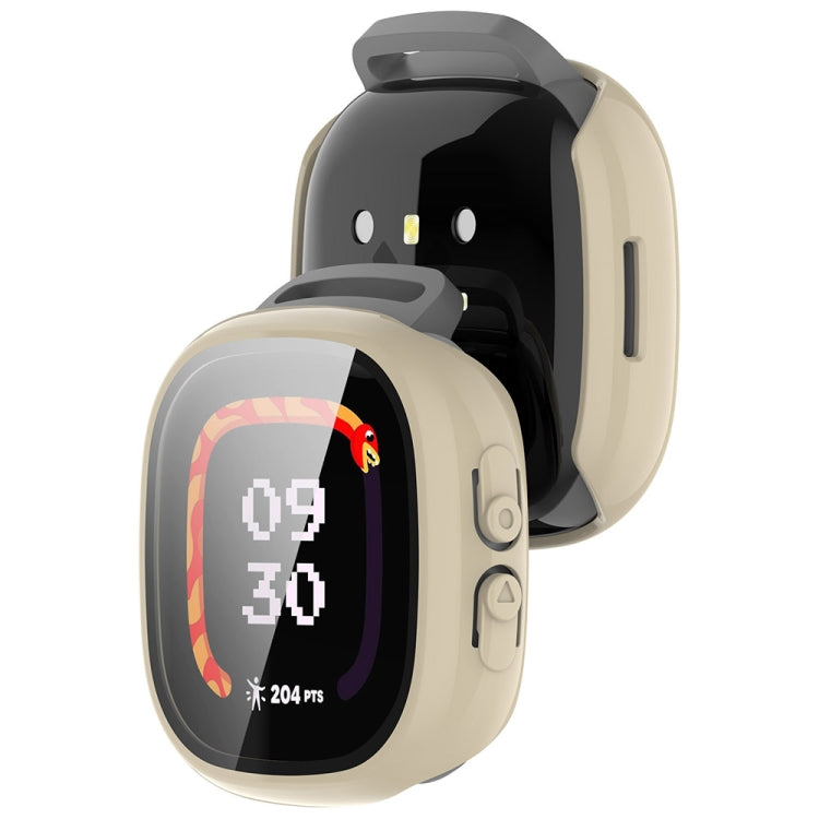 For Fitbit Ace LTE  PC + Tempered Glass Film Integrated Watch Protective Case(Ivory White) - Watch Cases by PMC TechLife | Online Shopping South Africa | PMC TechLife | Buy Now Pay Later Mobicred
