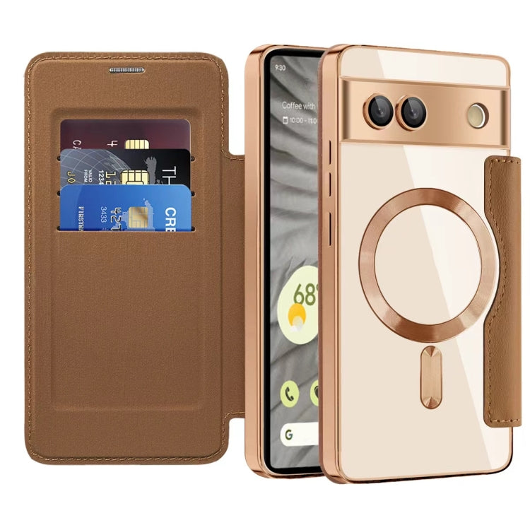 For Google  Pixel 8a Shield Magsafe RFID Anti-theft Rhombus Leather Phone Case(Brown) - free shipping - PMC TechLife - Order now!
