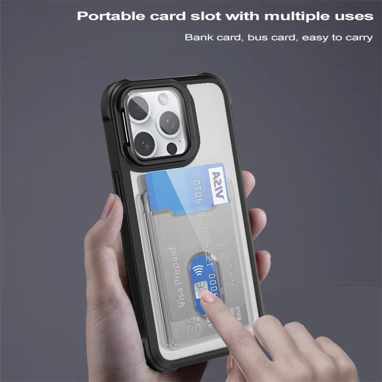 For iPhone 16 Plus Card Bag Holder Acrylic Hybrid TPU Phone Case(Black) - iPhone 16 Plus Cases by PMC Jewellery | Online Shopping South Africa | PMC Jewellery | Buy Now Pay Later Mobicred