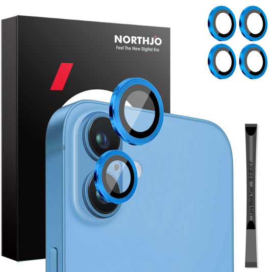 For iPhone 16 / 16 Plus NORTHJO 2 Sets 4pcs Camera Lens Protector Cover Metal Ring Film(Blue) - iPhone 16 Plus Tempered Glass by NORTHJO | Online Shopping South Africa | PMC Jewellery | Buy Now Pay Later Mobicred