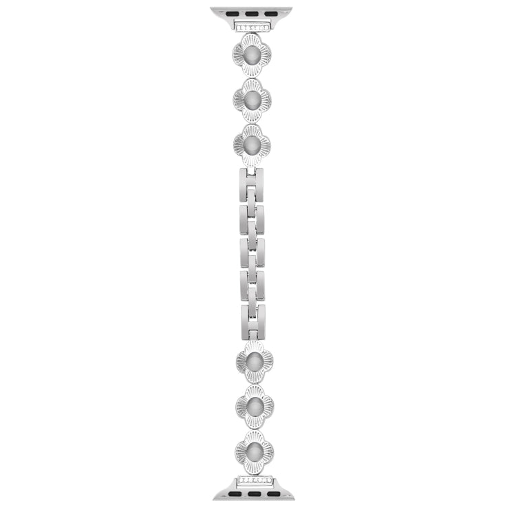 For Apple Watch Series 8 45mm Four Leaf Clover Quick-Release Metal Chain Watch Band(Silver) - free shipping - PMC TechLife - Order now!